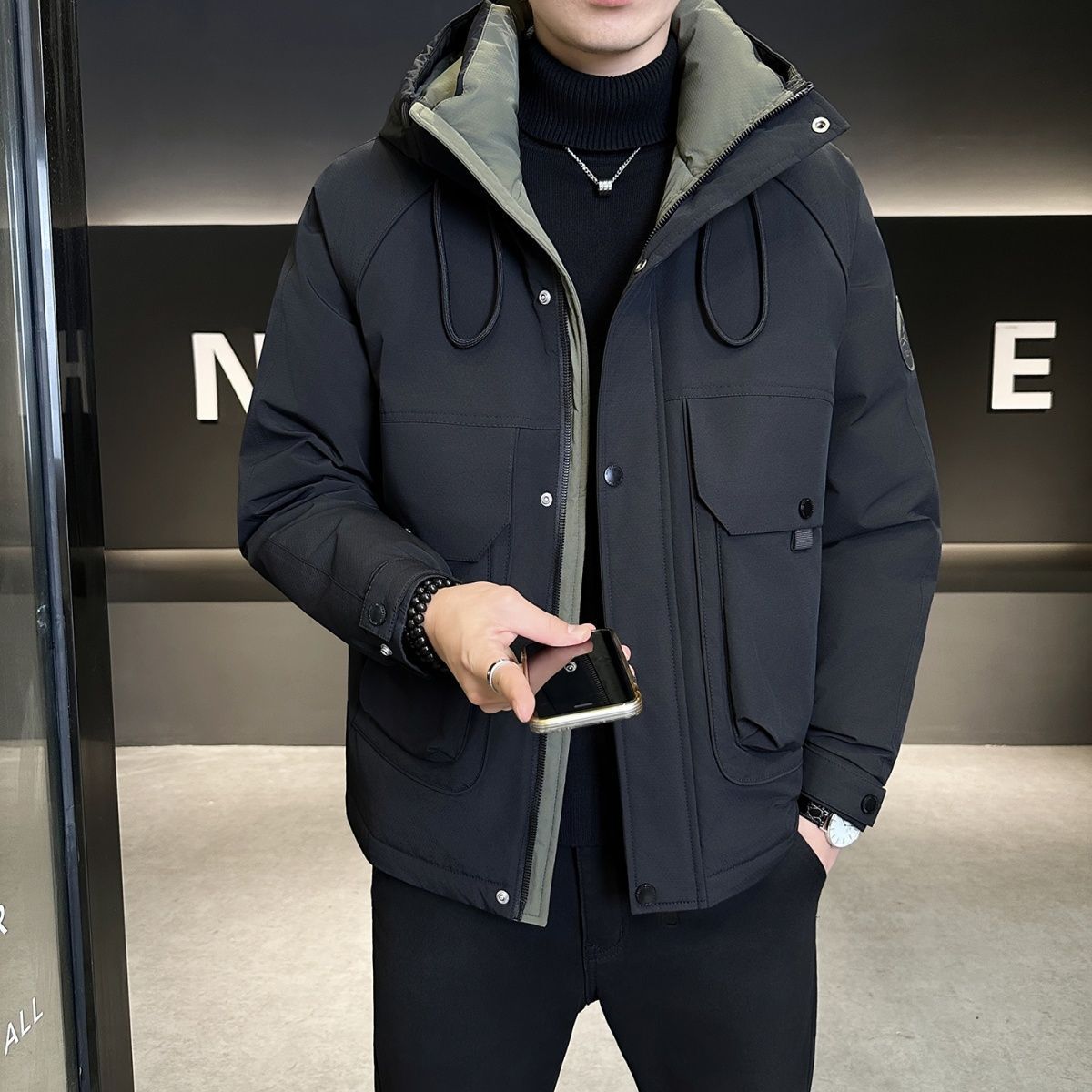 【新国标】白鸭绒羽绒服男装冬季连帽男士冬季鸭绒潮流短款保暖外套