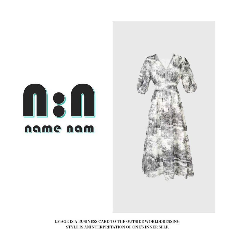 轻奢夏季高级感优雅印花气质女士连衣裙Y-139