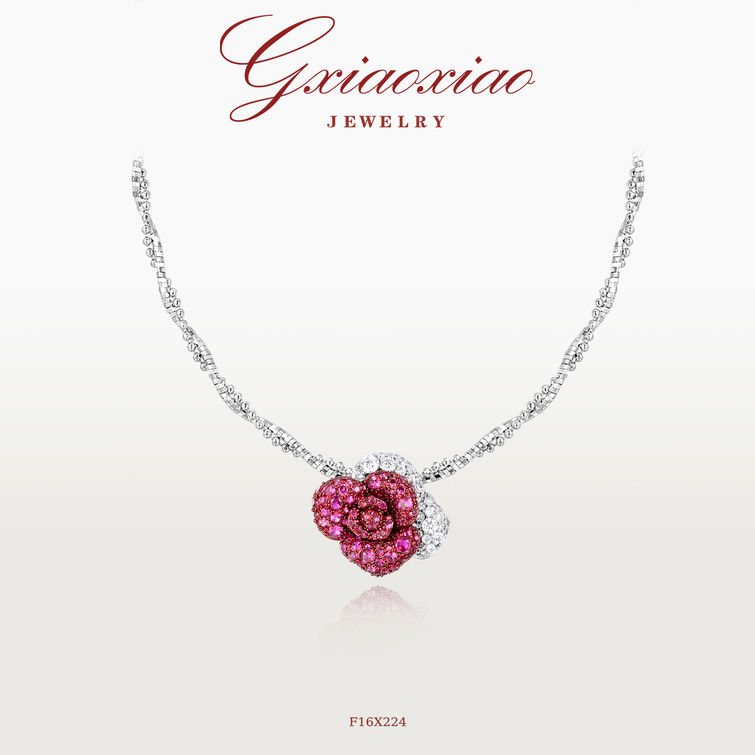 G XIAOXIAO 镀K金【黑魔术红玫瑰】轻奢气质甜美玫瑰项链 F16X224