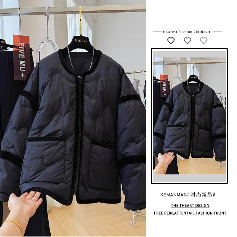 高级感洋气独特超好看的圆领棉衣棉服冬季韩系宽松休闲面包服外套