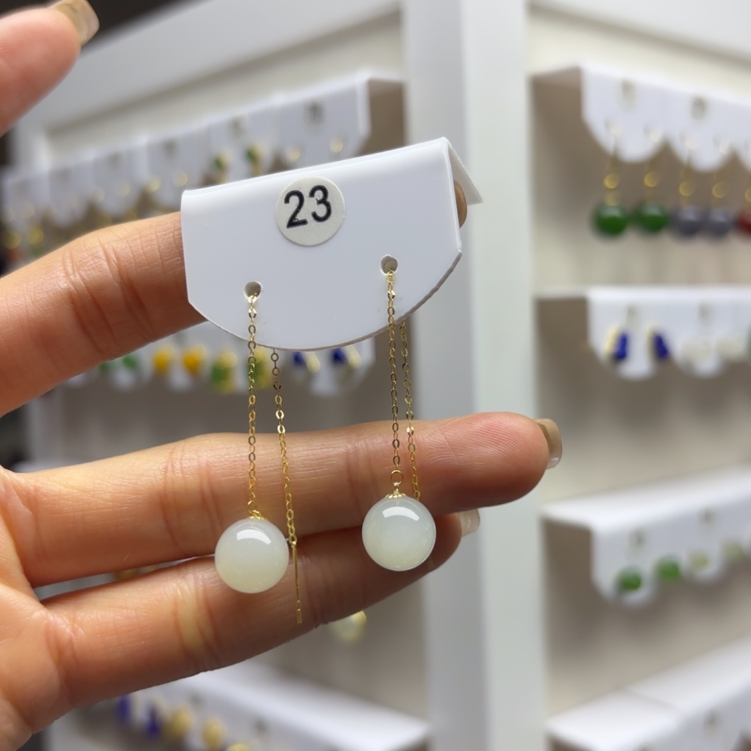 和田玉18K金镶嵌耳饰