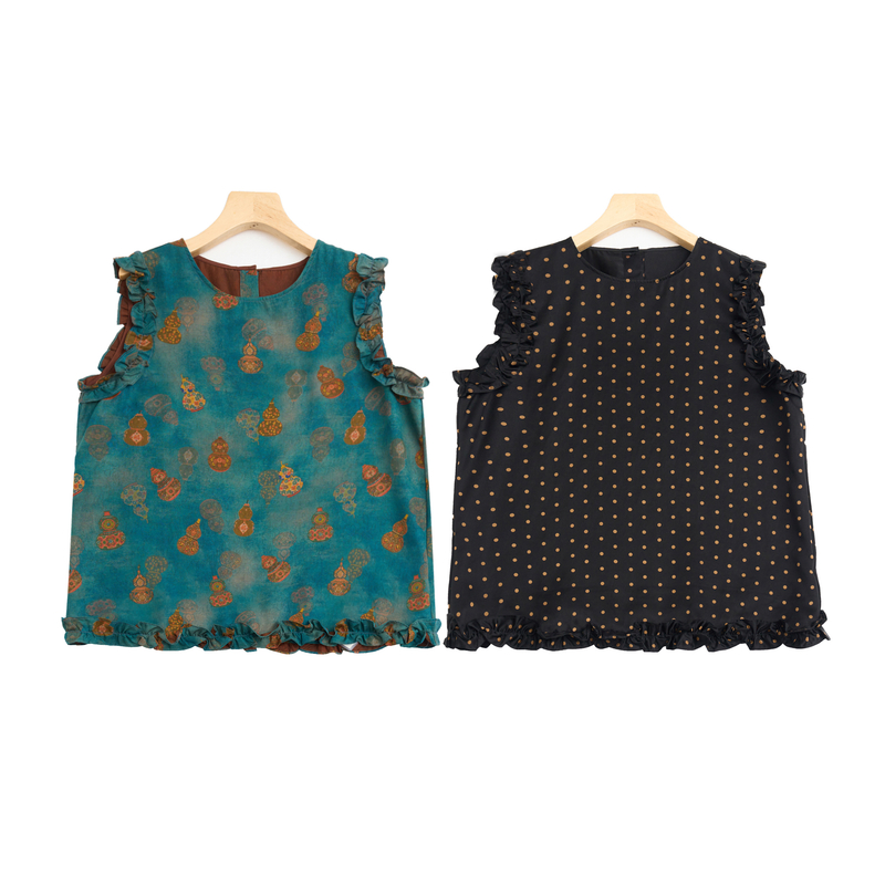 DY2841 100桑蚕丝真丝香云纱花边背心马甲国风新中式波点