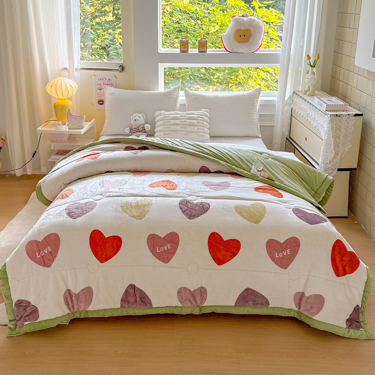 【2025】新款印花双面绒被爱心絮语CQh