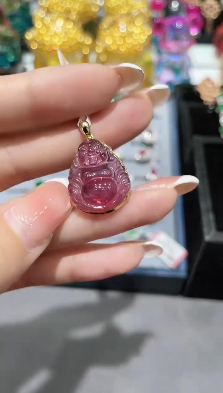 18K金镶嵌碧玺吊坠佛公款