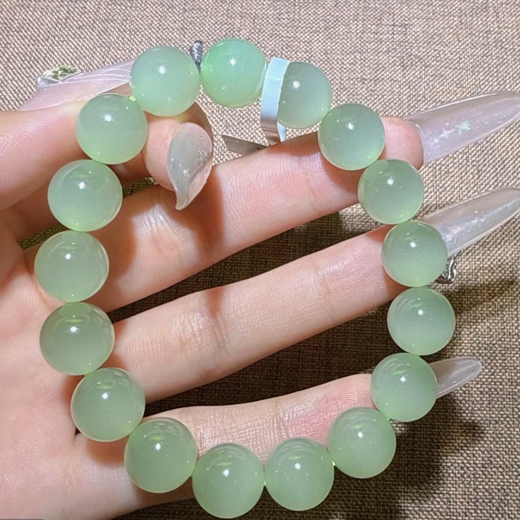 和田玉卡十高冰翠青手串
