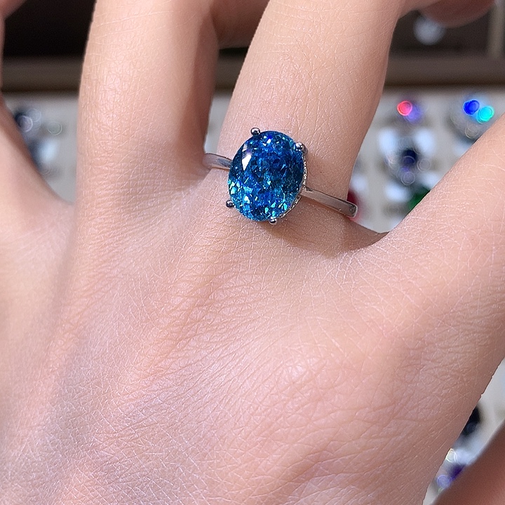 海蓝宝石银S925镶嵌戒圈白810