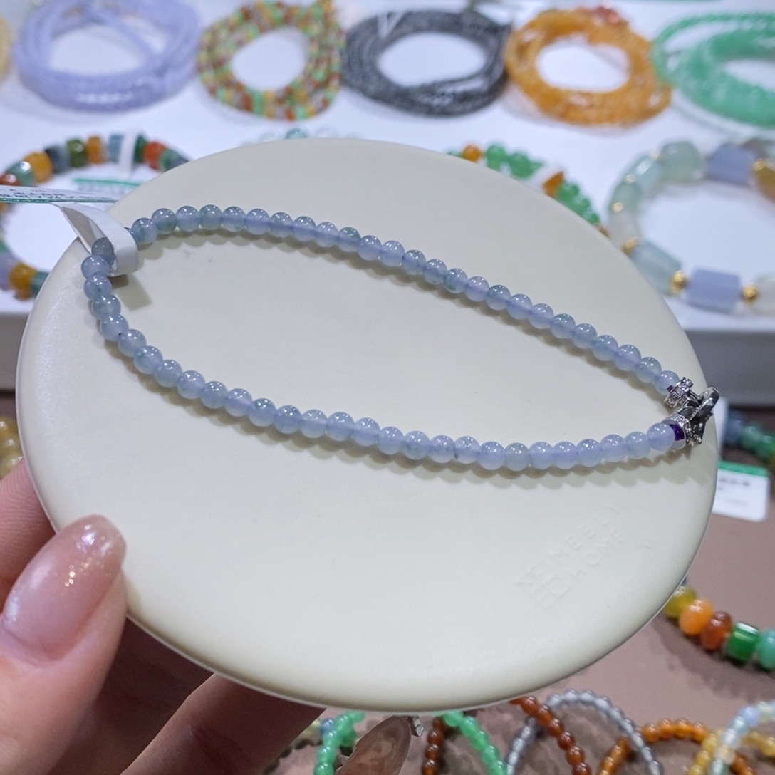 翡翠手链未镶嵌蓝紫飘花小米