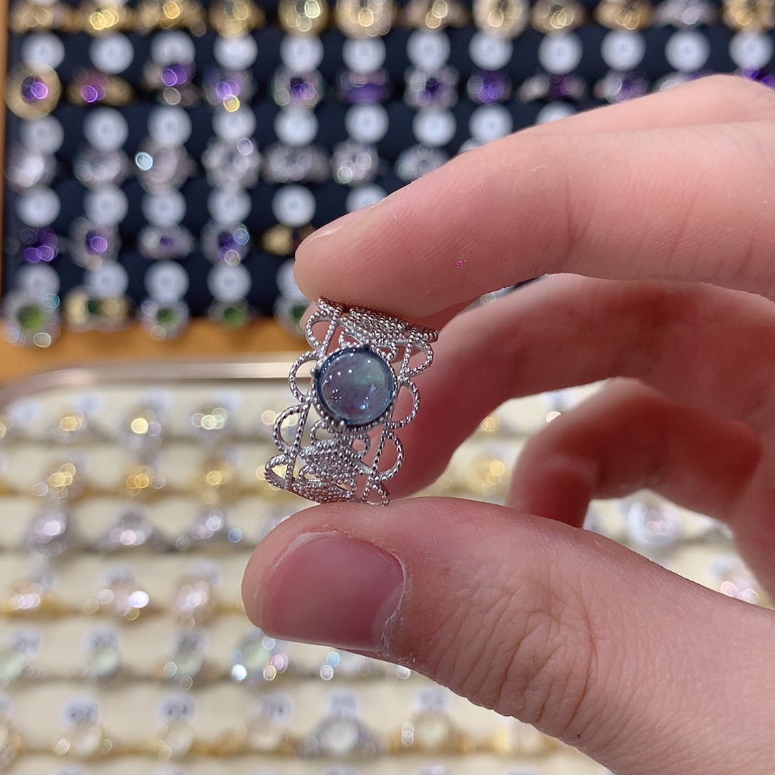 海蓝宝石戒指银S925镶嵌?*茶