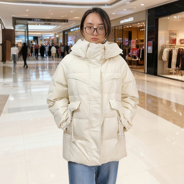女士中长款连帽羽绒服秋冬新款宽松气质时尚外套 8322