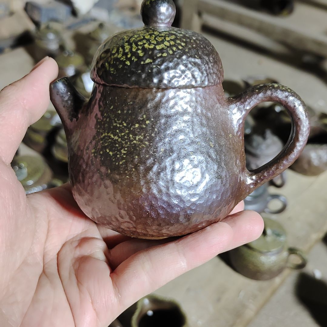 坭兴陶纯柴烧全手工茶壶锤纹壶
