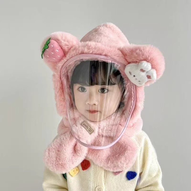 儿童帽子冬季男童女童防风面罩护耳套头帽宝宝户外保暖一体帽加厚