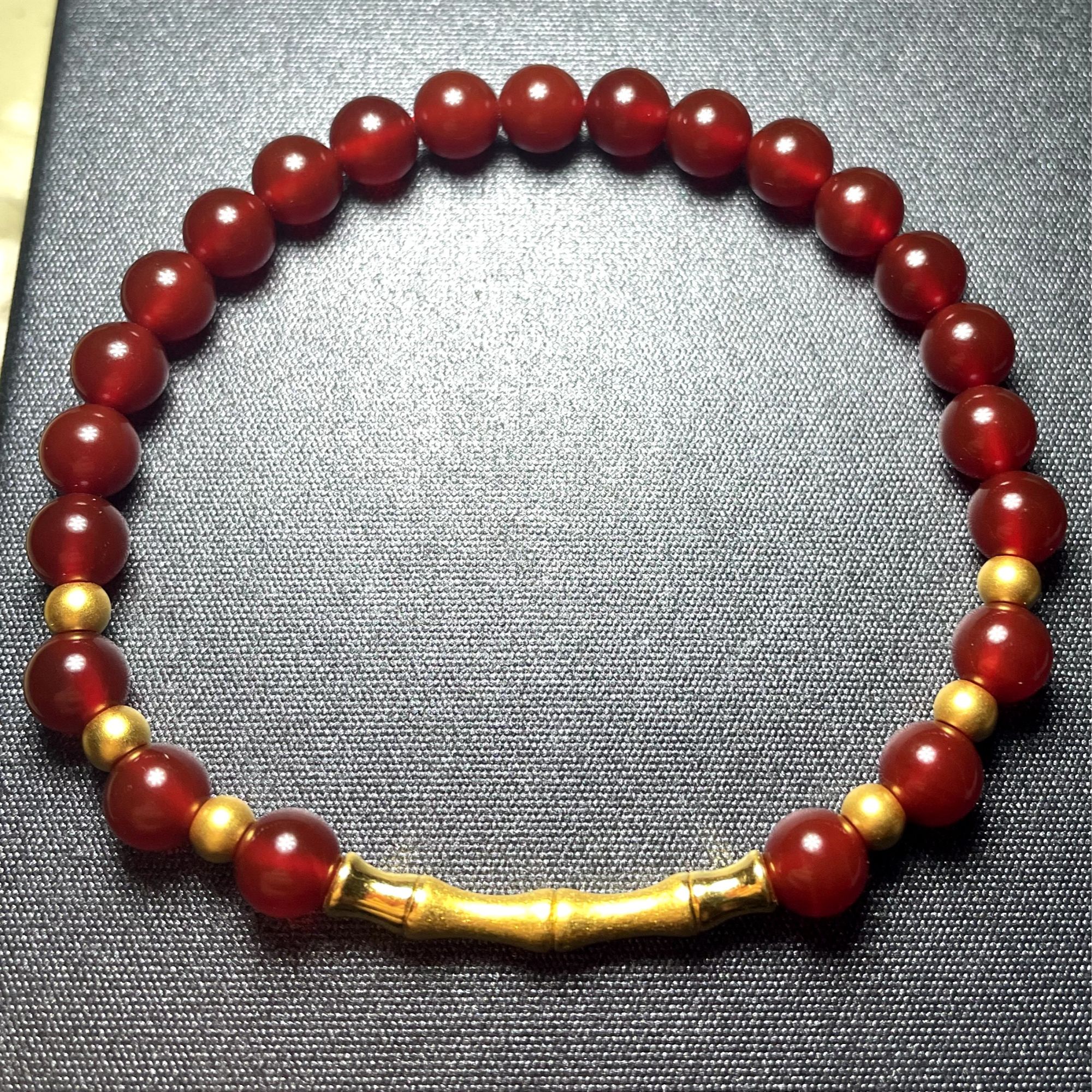 足金卡26竹节+4mm古法金珠6颗（赠卡六红玛 瑙手串）@017