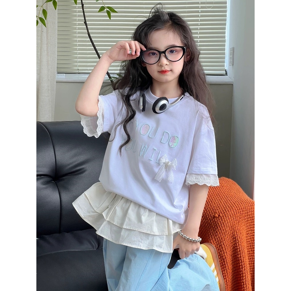 【清货】2025夏珠片立体字母蝴蝶结短袖T恤(95%棉) D331 331 M