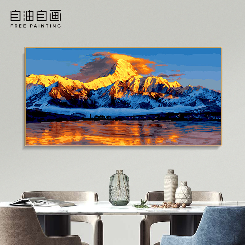 60x120CM数字油画乔迁礼物中式轻奢高级油画手工填色玄关装饰画