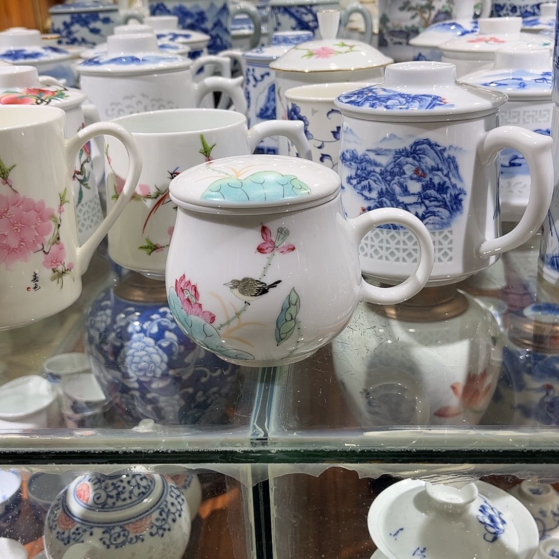 陶瓷盖子款我***花苹果杯