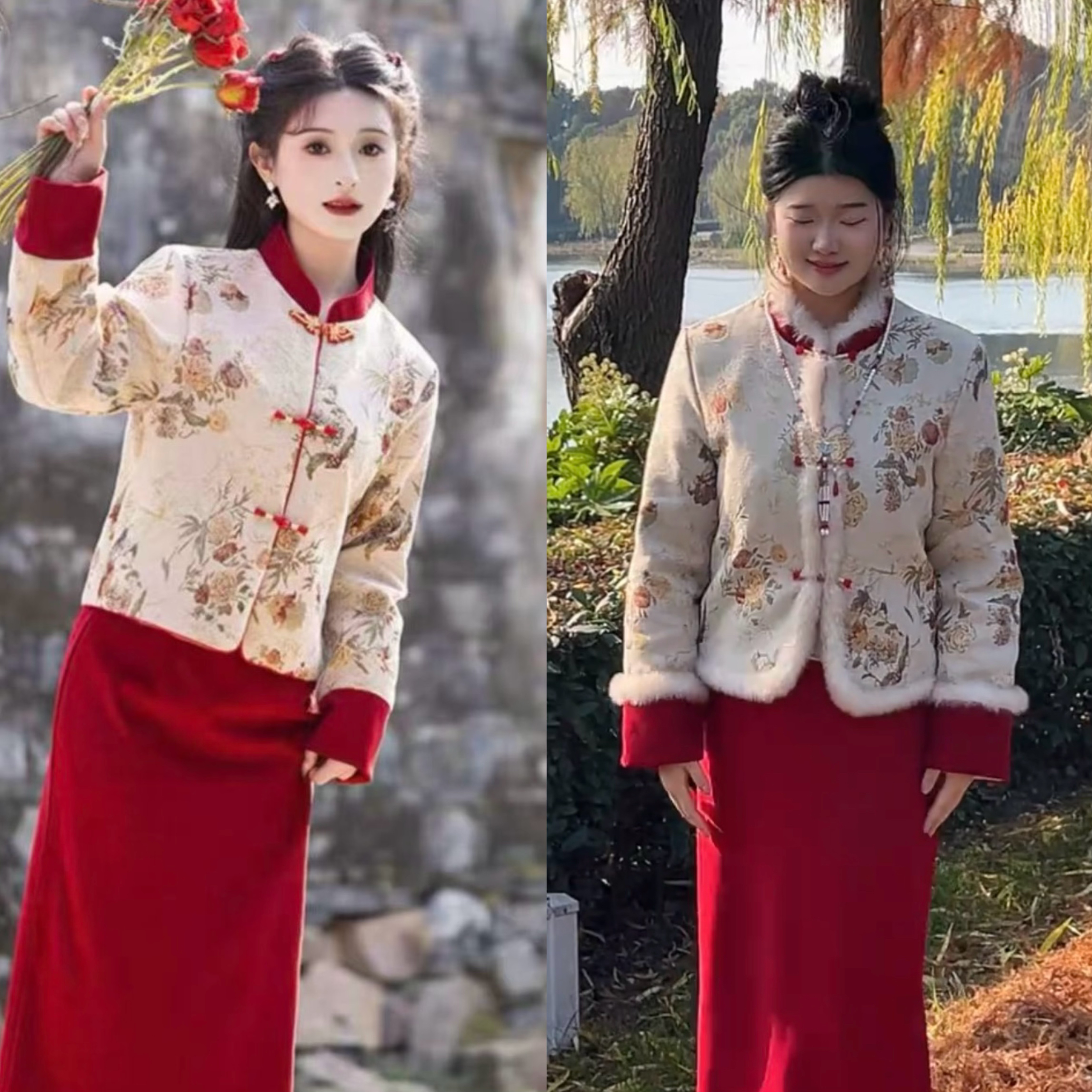 【麦麦-年华】新中式国风套装复古气质长款提花加棉外套