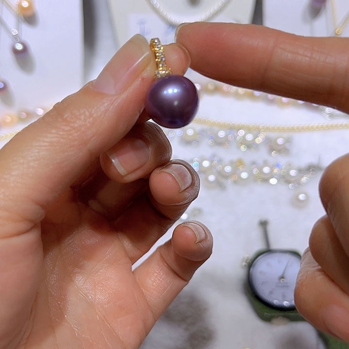 淡水珍珠紫珠金色奶嘴扣合金