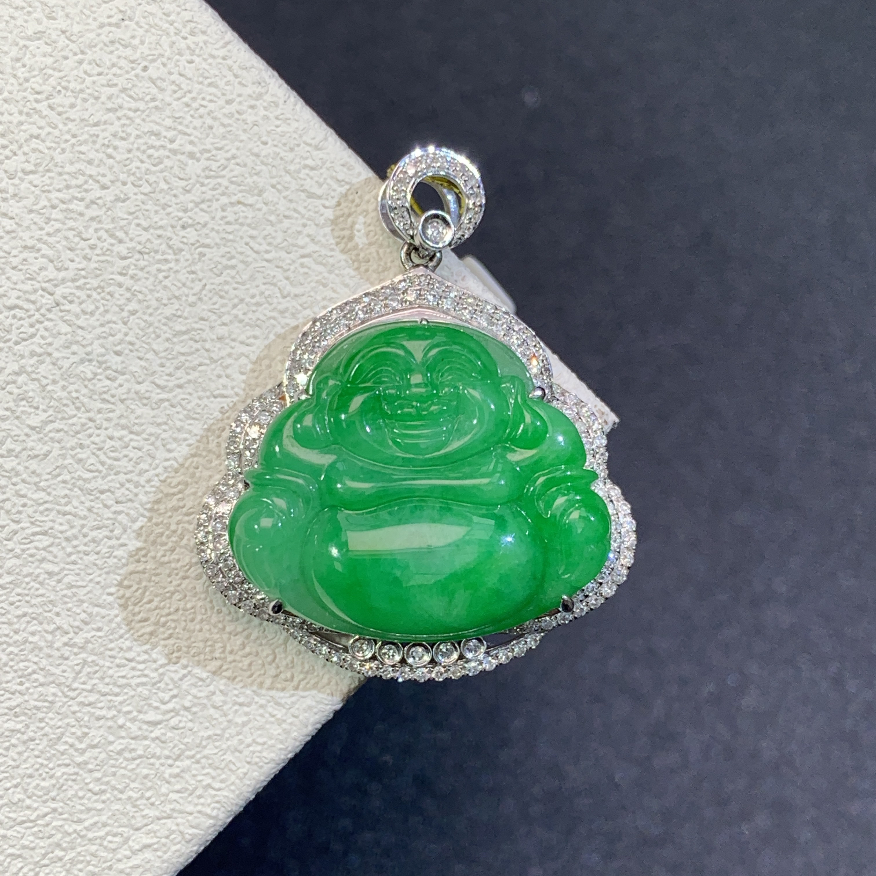 新品推荐·18k金浓阳绿佛公翡翠玉石缅A吊坠精致满色阳绿