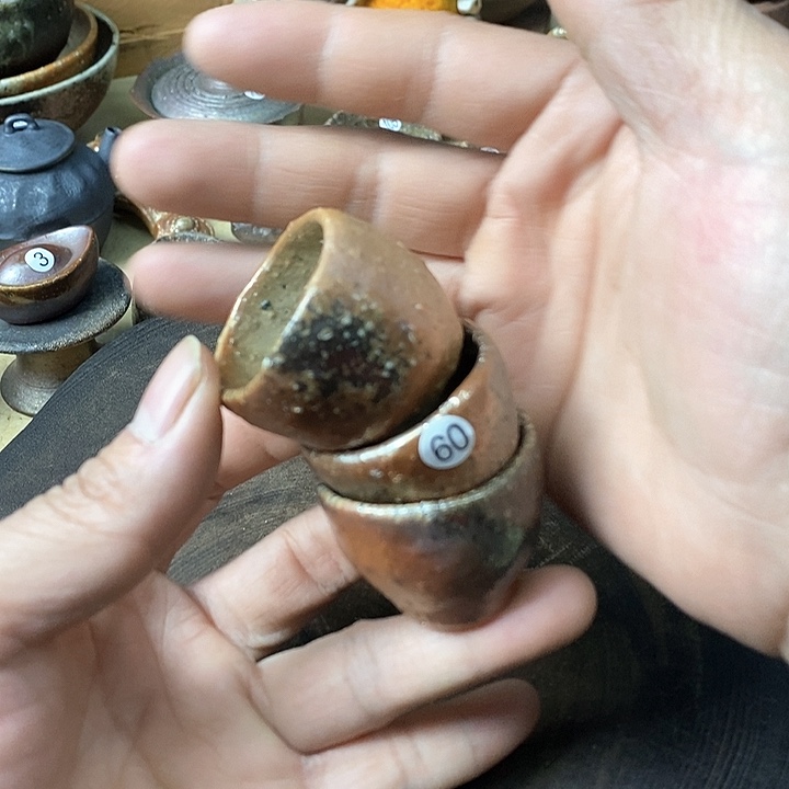 杯手工粗陶、柴烧茶器