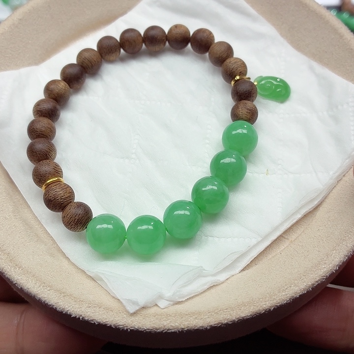 翡翠18K金镶嵌手链天然缅甸翡翠A货DIY沉香