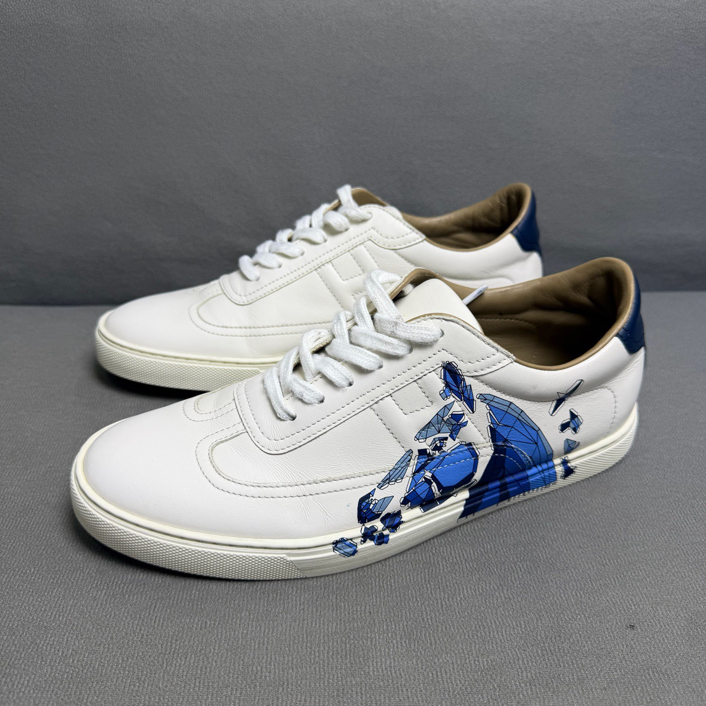 95新 Hermes/爱马仕 40码 爱马仕独角兽白蓝板鞋