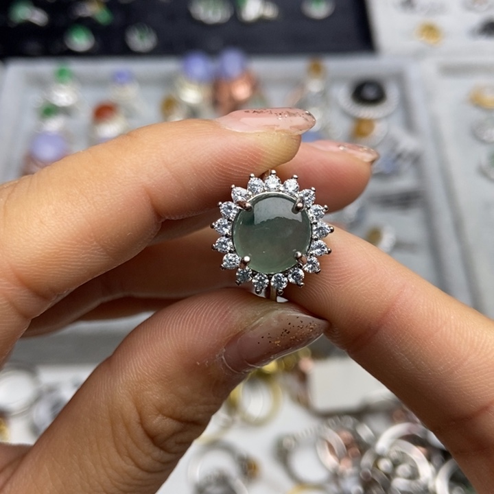 翡翠戒指银S925镶嵌戒指