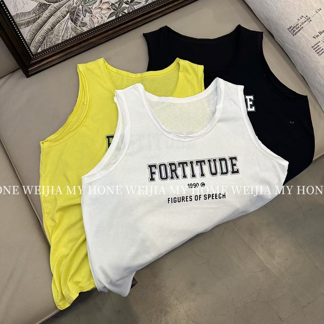 【WJ】春款 4643 三色简约字母装饰休闲背心（3-6）