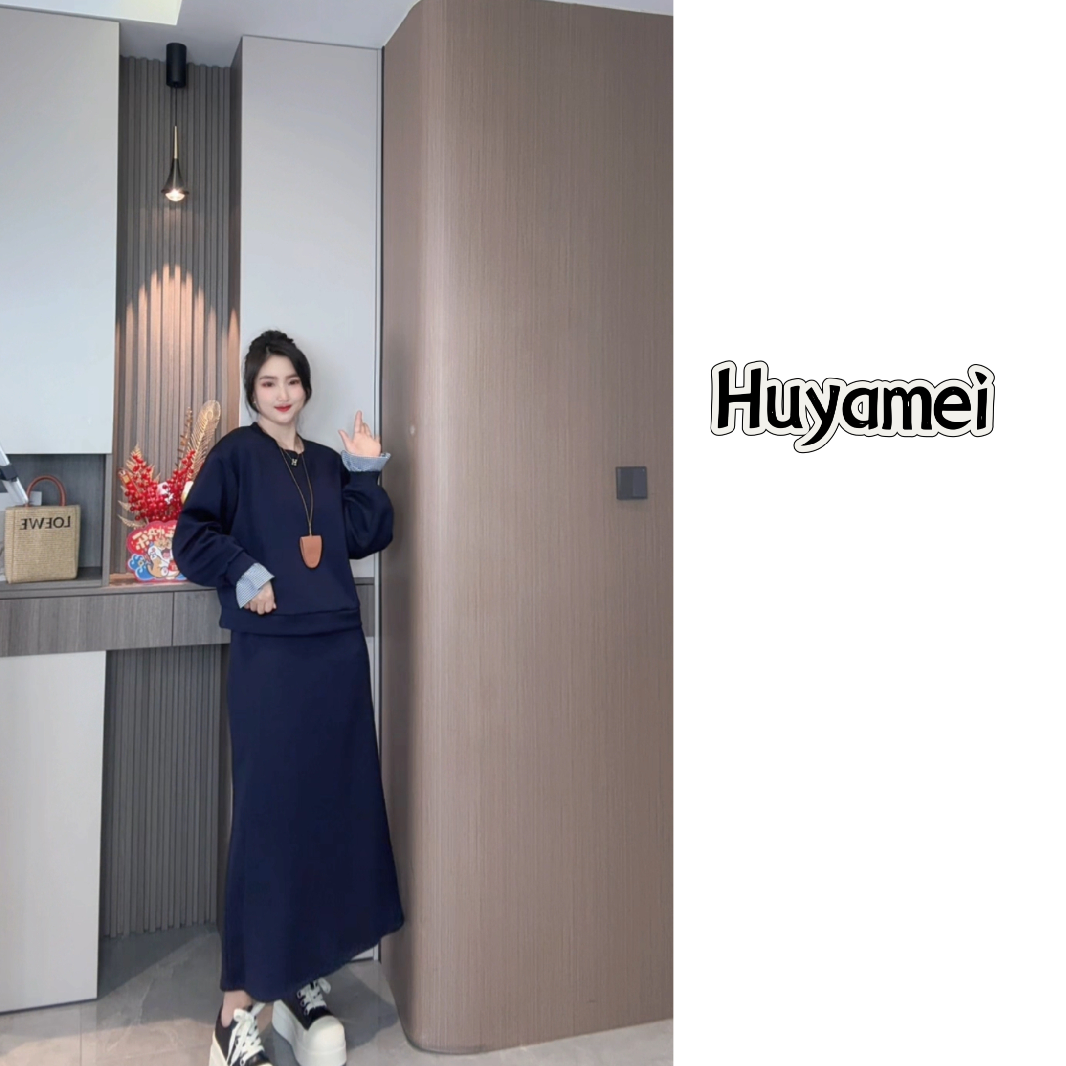 时尚拼接卫衣套装女减龄气质蓝色休闲运动两件套