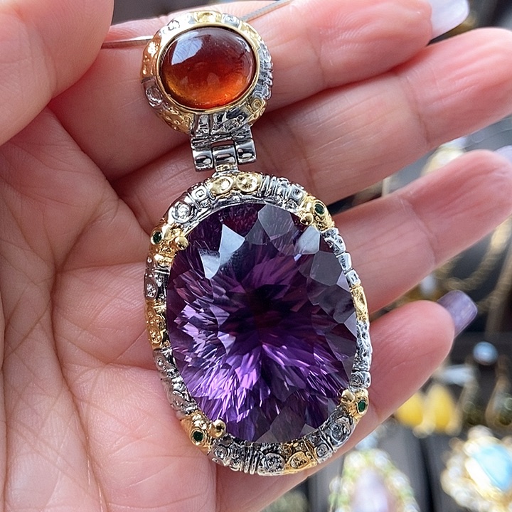 水晶颈饰银S925镶嵌吊坠