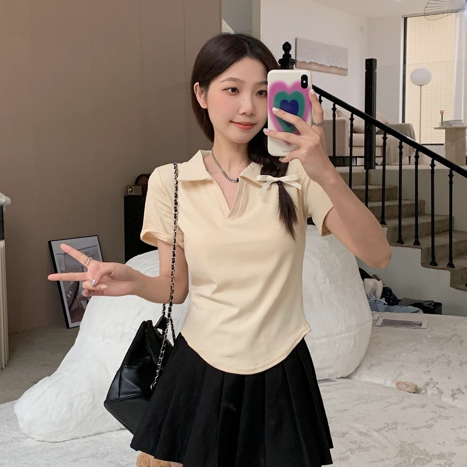 短袖圆领T恤气质设计感学生小众百搭修身洋气显瘦夏季韩版8007