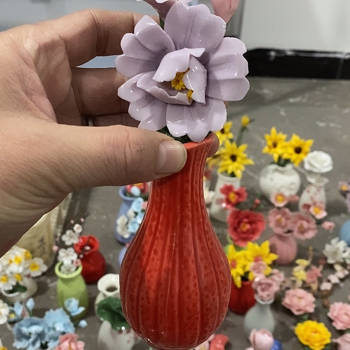 瓷片纯手工陶瓷花摆件瑕