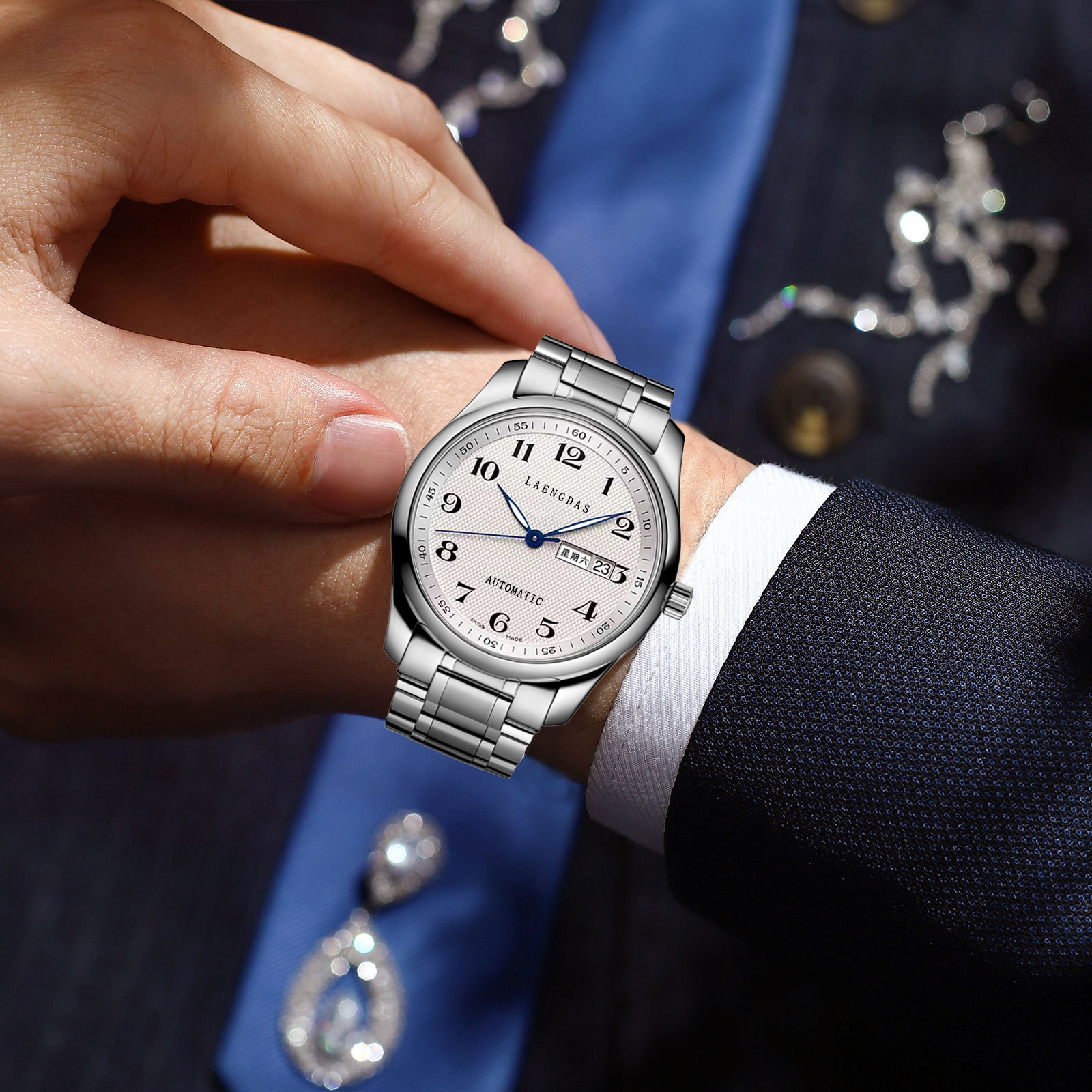 3【正品直发】双日历钢带/百年名匠/匠心独造夜光/42m/送皮带l