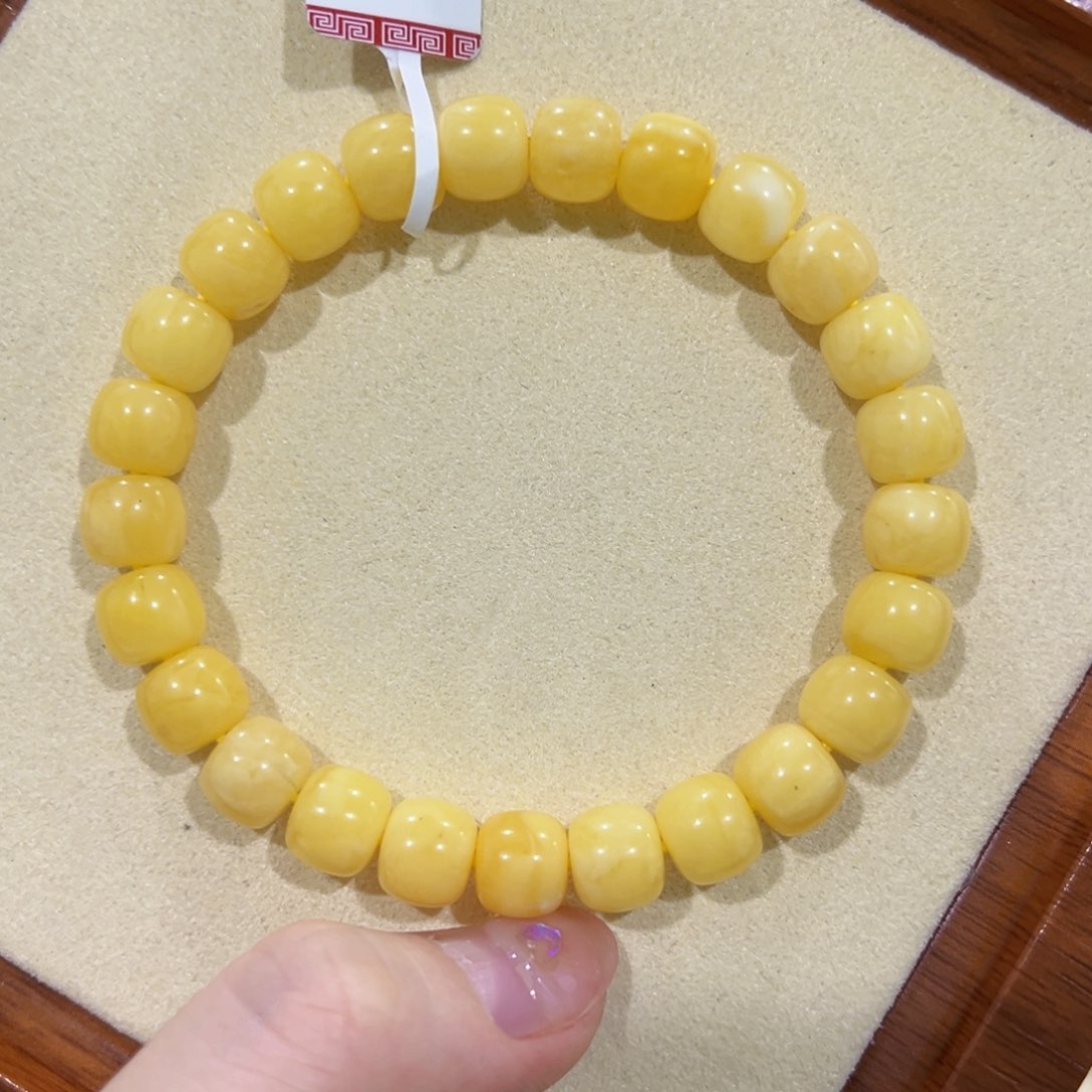蜜蜡手链未镶嵌8.8m满蜡奶黄 颗颗微花粉
