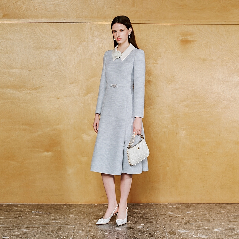 法式名媛风粗花呢连衣裙25年新款修身气质中长裙MOHA01WOP306U11