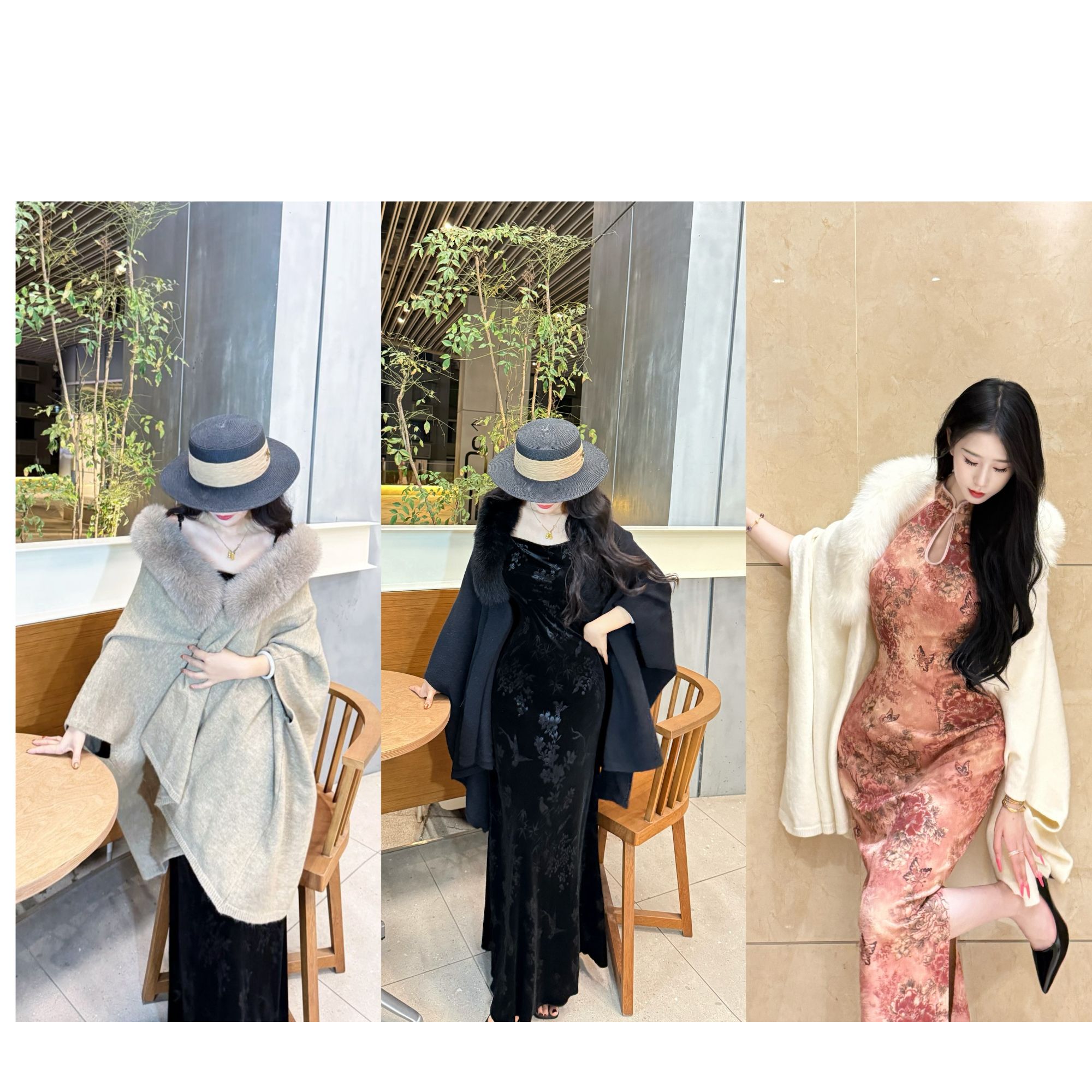 LHMknk1画报夫人原创自制温柔显瘦贵气针织披肩毛衣真狐狸毛外套