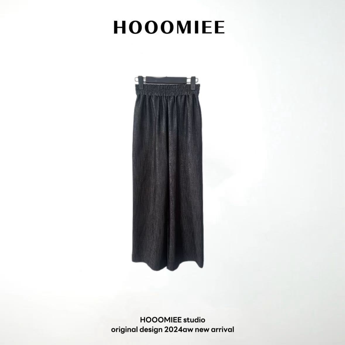 Hooomiee复古设计感高腰松紧显瘦直筒裤女士休闲裤20253A36