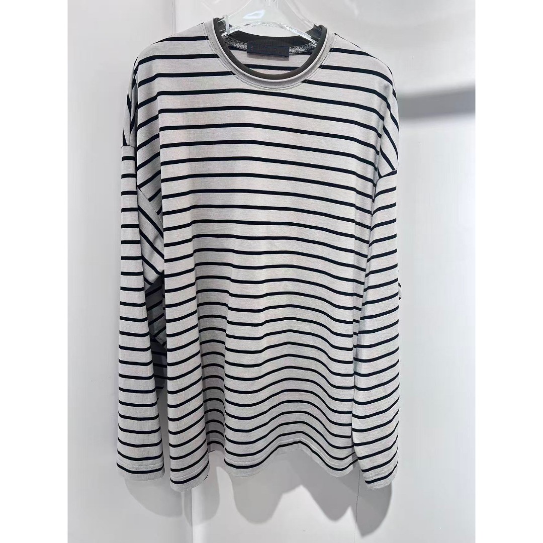 YIYI  2025秋冬上新  百搭圆领舒适撞色条纹宽松长袖T恤