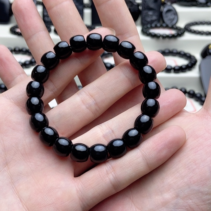 未镶嵌手链和田玉（墨玉）清**来卡10精工直切手串珠宝级