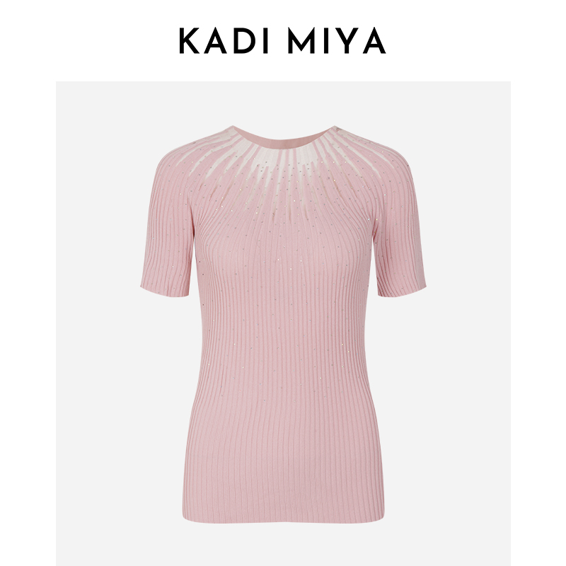 KADIMIYA【满天星】静奢重工烫钻透气针织衫女法式优雅短袖薄上衣夏