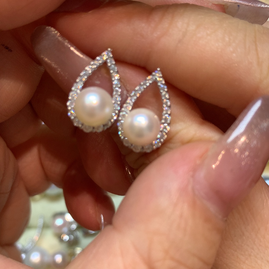 海水珍珠耳饰银S925镶嵌