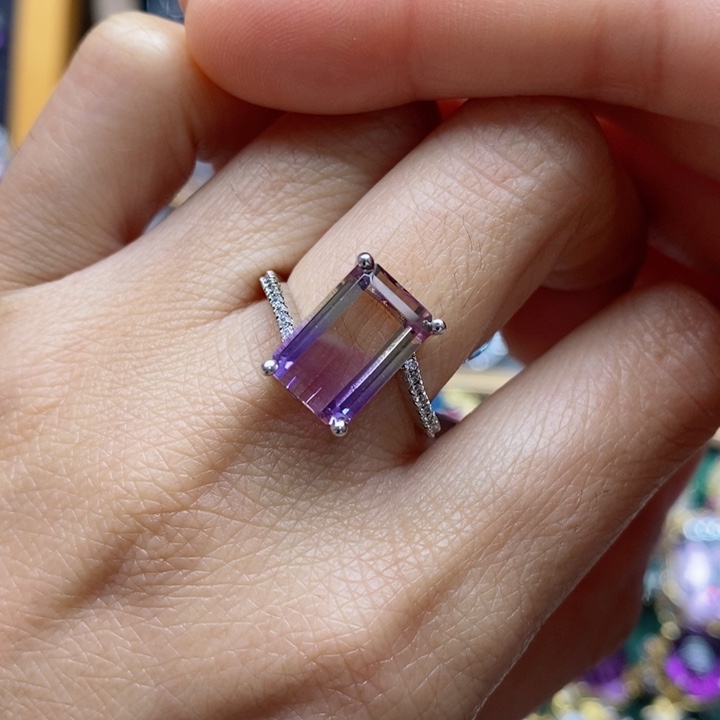 水晶戒指银S925镶嵌天然水晶戒指