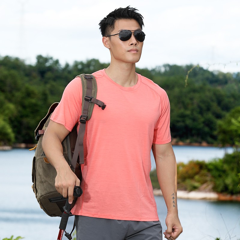 美丽奴男士圆领短袖美丽诺男款羊毛网眼透气运动户外健身速干T恤