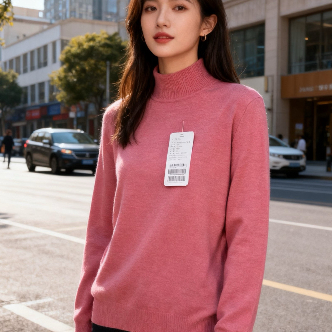 精纺半高领双提女套衫