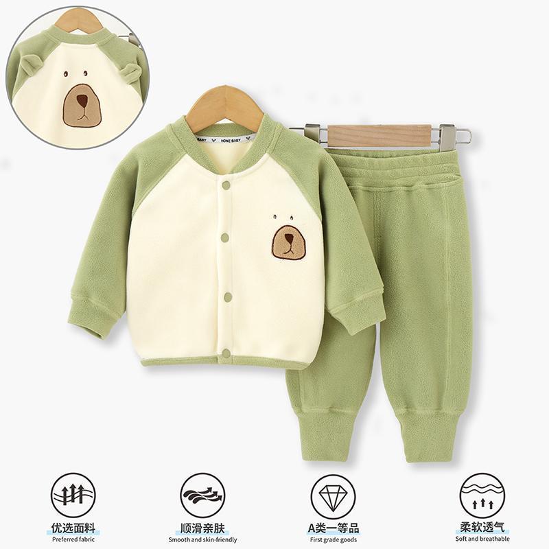 婴幼儿春秋季加绒分体套装中小童宝宝加厚奥粒绒洋气保暖套装
