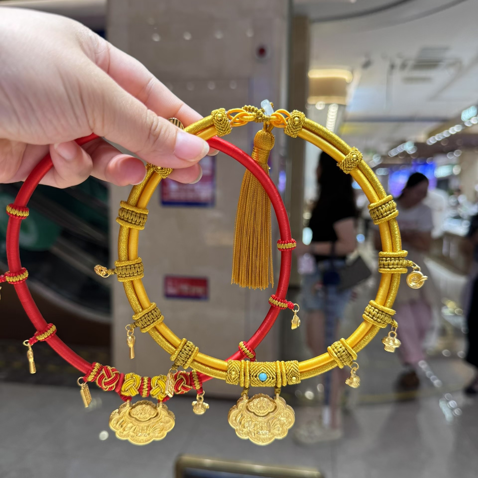 足金999 宝宝项圈宝宝锁衣食无忧黄金编绳算盘如意周岁满月礼送人
