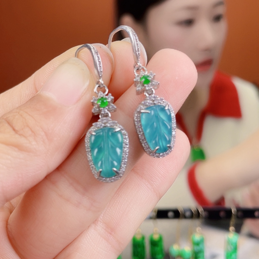 翡翠银S925镶嵌耳饰