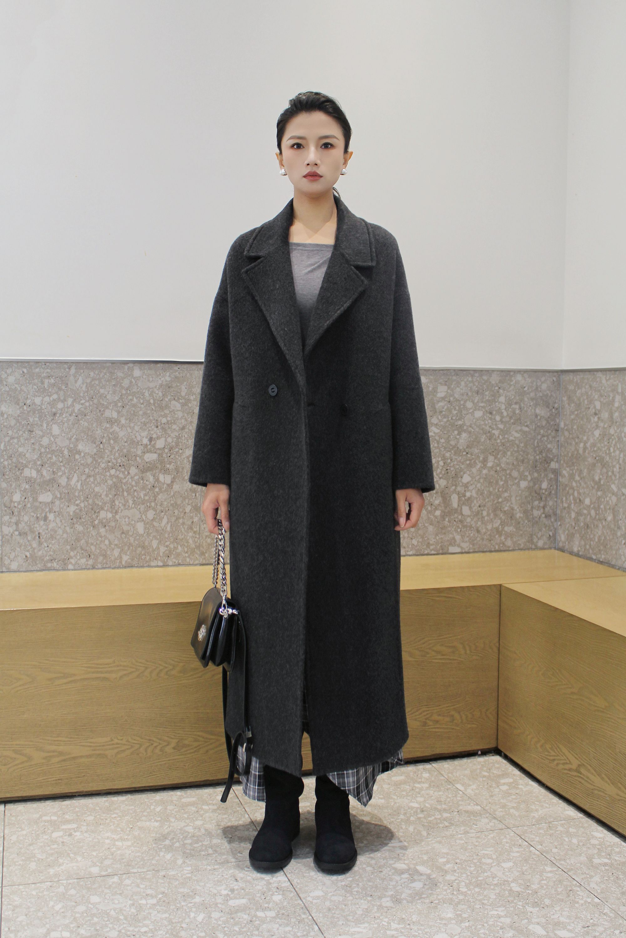 直下摆长款秋冬宽松型女毛呢外套双面呢时尚加厚女装  547DQ107A1