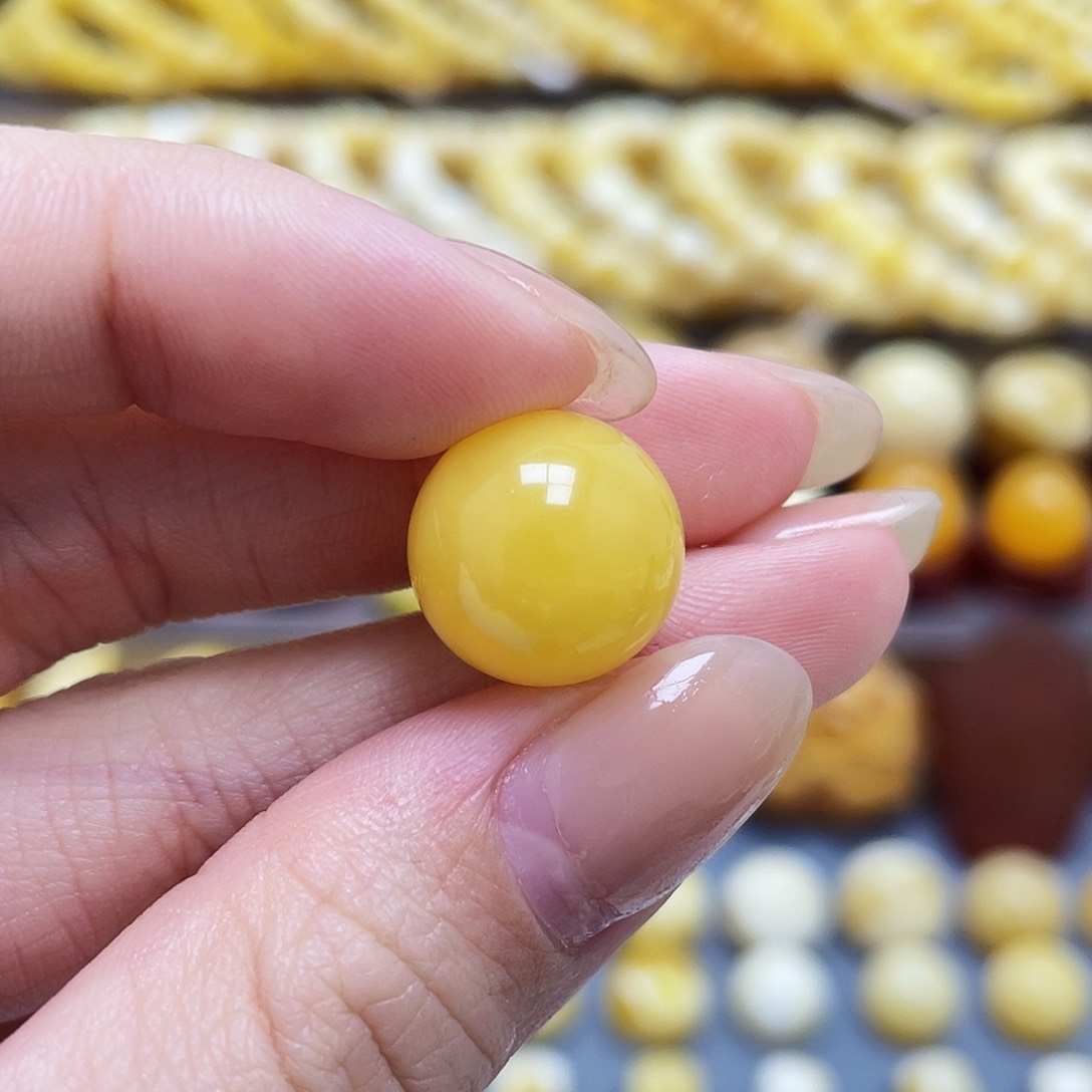 琥珀裸石未镶嵌蜜蜡圆珠14mm微瑕