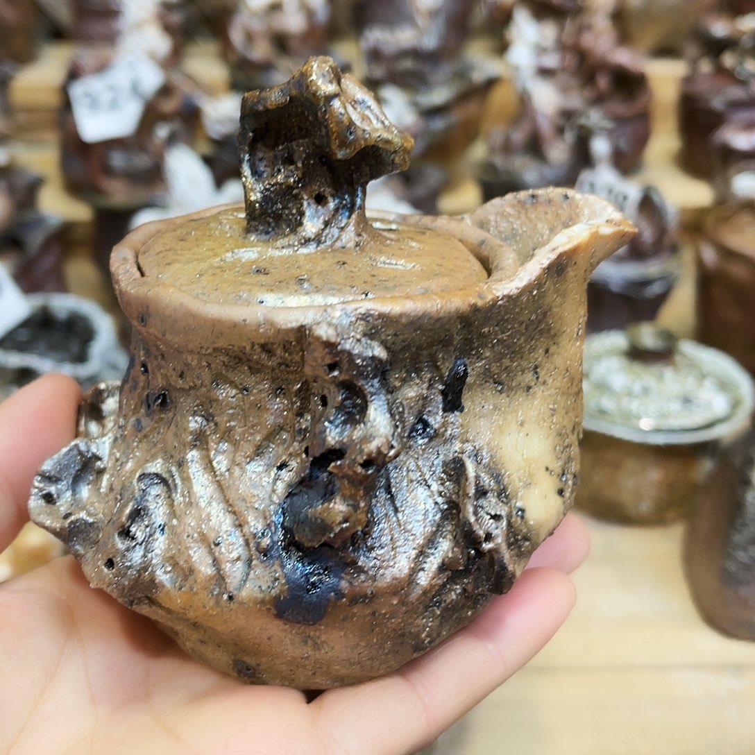 瓶柴烧粗陶手捏宝瓶摆件漏水微瑕