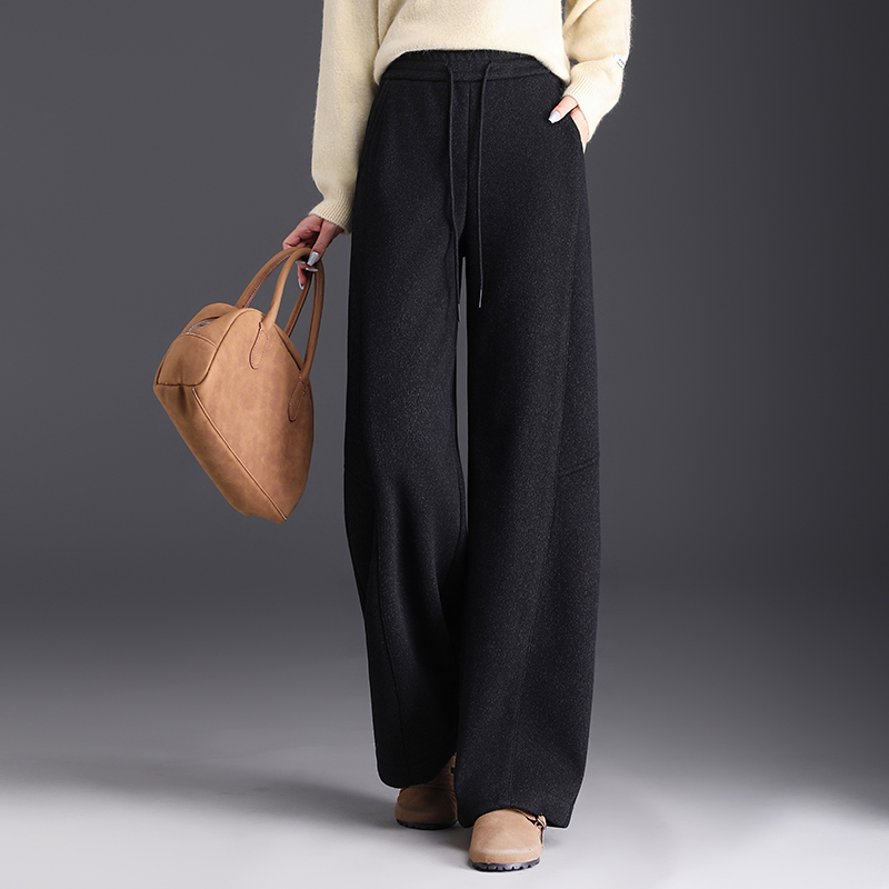 正品高端秋冬2025新款羊毛呢阔腿弯刀裤高腰加厚保暖显瘦直筒女裤